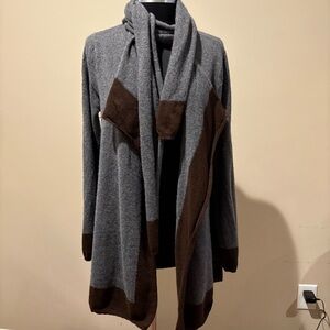 Lauren Ralph Lauren wool cashmere Open Front Cardigan With Scarf size P/M